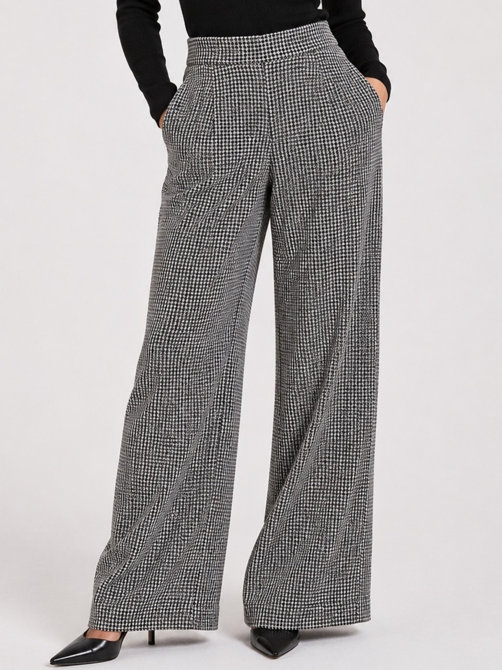 ESCADA Tarissa Luxury 100% Silk Houndstooth Wide Leg Trouser Pants  EU 46/US 16